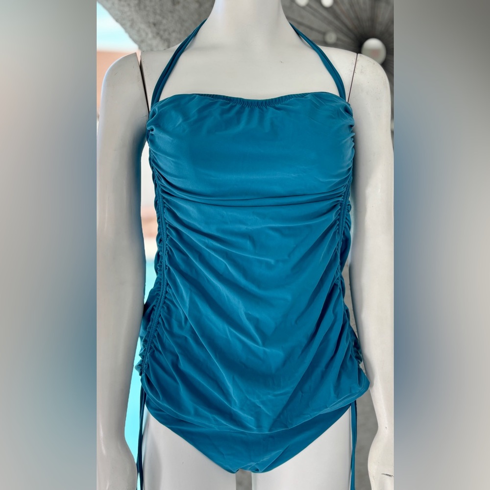 Diva by Rachel Pappo Dark Teal Ruched Tankini 2pc Swimsuit, Sz 14 C-cup, NWT